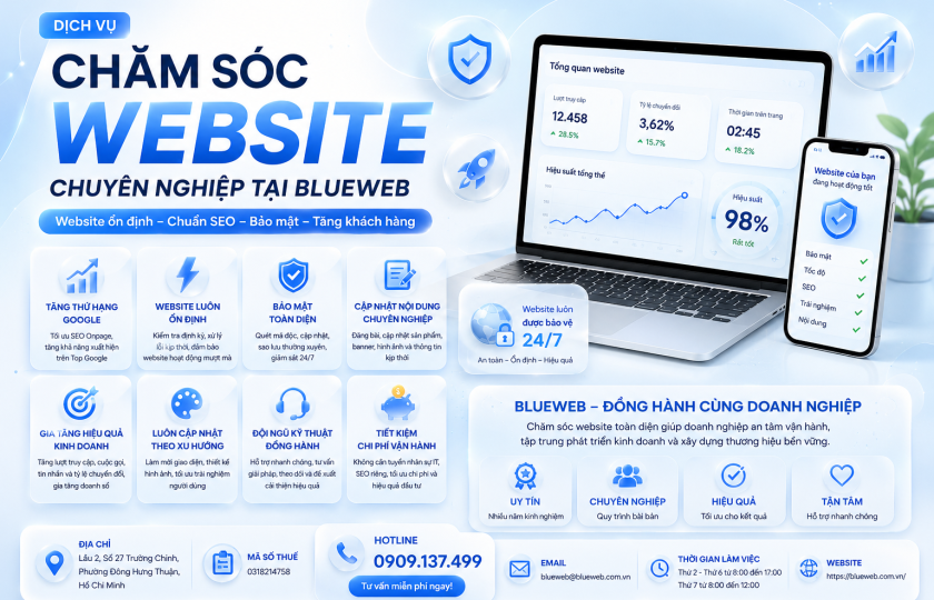 Dịch vụ Chăm Sóc Website Blueweb – Giải Pháp Giúp Website Luôn Hoạt Động Hiệu Quả